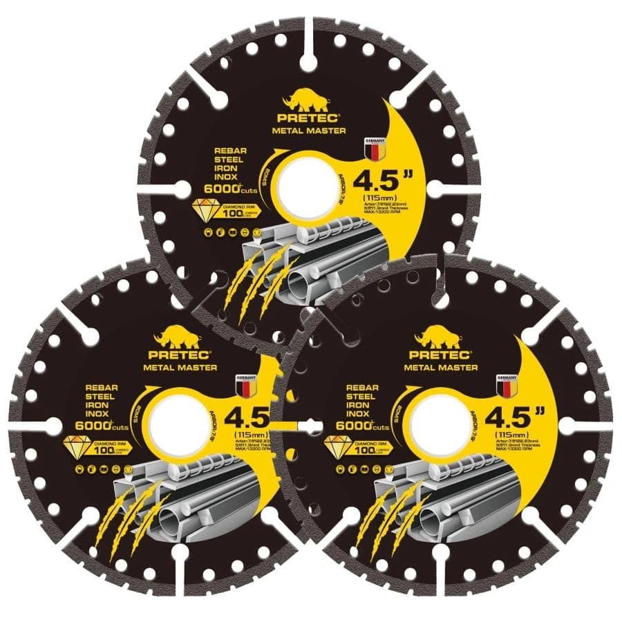 PRETEC 4.5" Diamond Metal Master Cutting Discs (3-Pack)